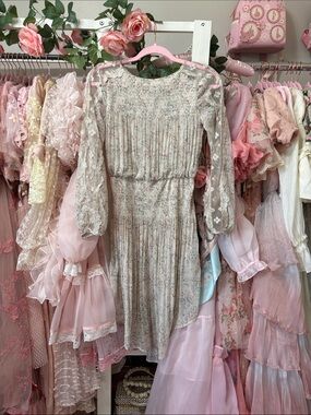 Free People Floral Lace Midi Dress in Cream and Pink